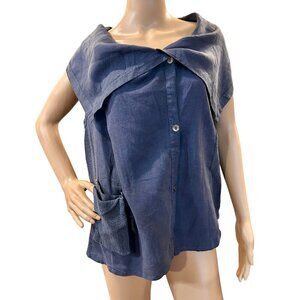 People Like Frank Sleeveless Button-Up Cape Vest -Mesh Back Draped Collar Top 12